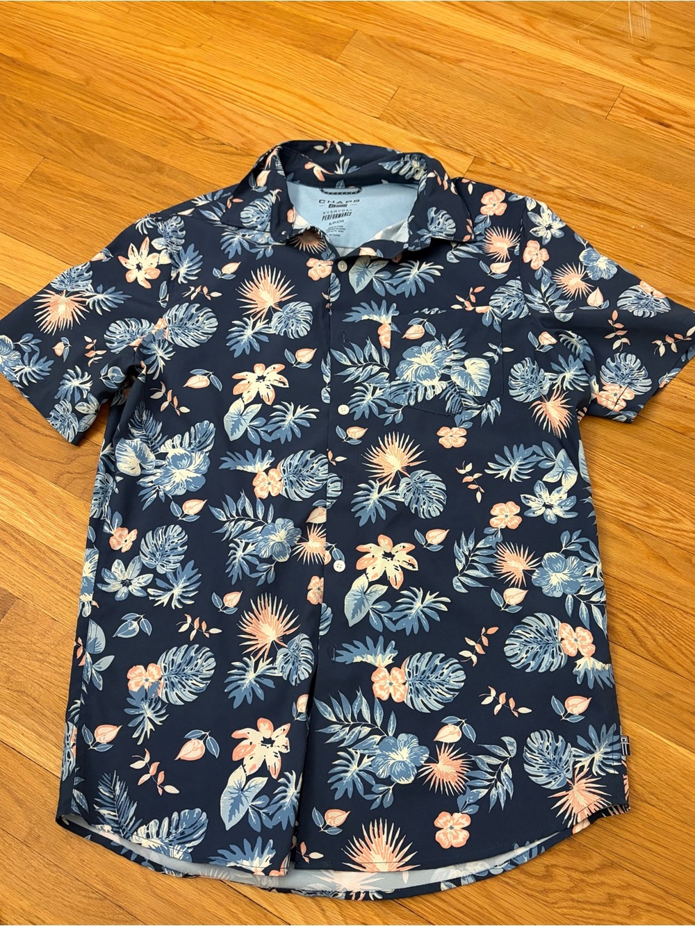 Chaps Navy Short-Sleeve Floral Button-Down Shirt